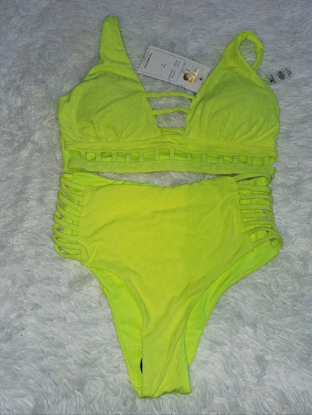Tini Bikini Set Citrus Neon Yellow Leopard Print Lattice Cut Out XS